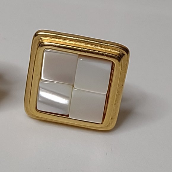 Square Gold Tone Napier Clip On Earrings - Picture 4 of 9